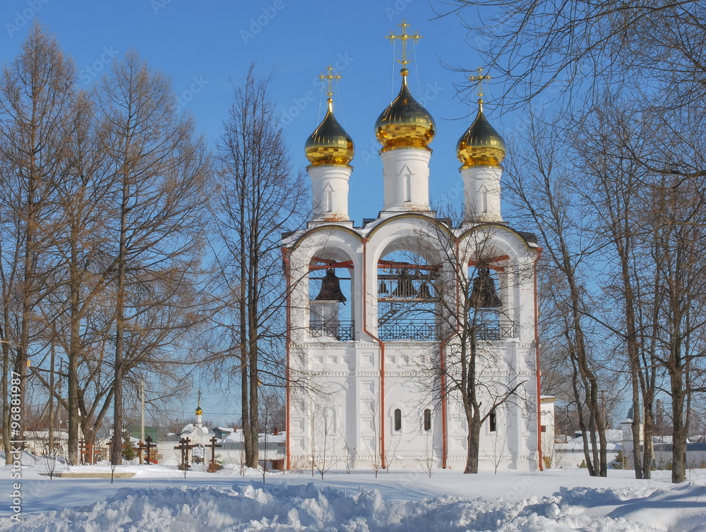 The bell tower of St. Nicholas Monastery in Pereslavl Zalessky in winter The bell tower of St. Nicholas Monastery in Pereslavl Zalessky in winter