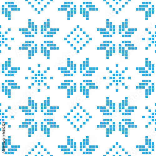 Pixel snowflake, stars and rhombus seamless pattern