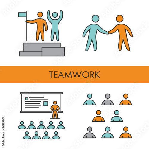 Line web icons for team work