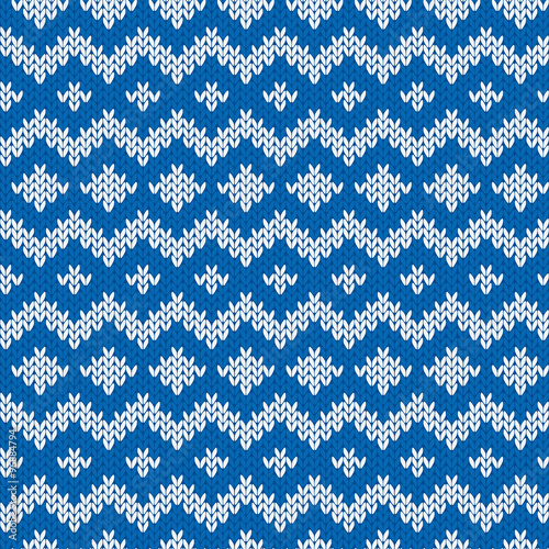 Knitted Seamless Pattern in Blue and Light Gray