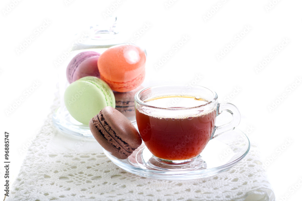 Macarons on white napkin Macarons on white napkin
