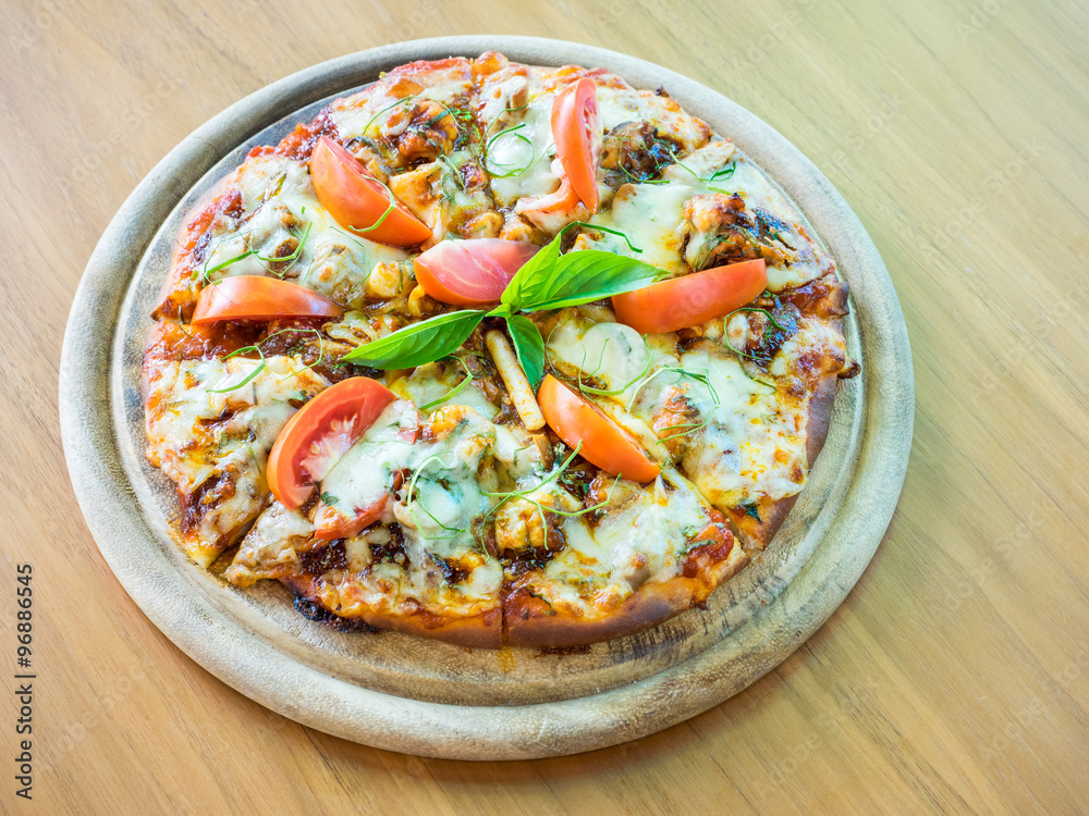 Hot homemade pizza ,hot and sour seafood soup taste Hot homemade pizza ,hot and sour seafood soup taste