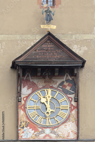 Uhr am Würzburger Rathausturm, Grafeneckart, Würzburg, Bayern, photo