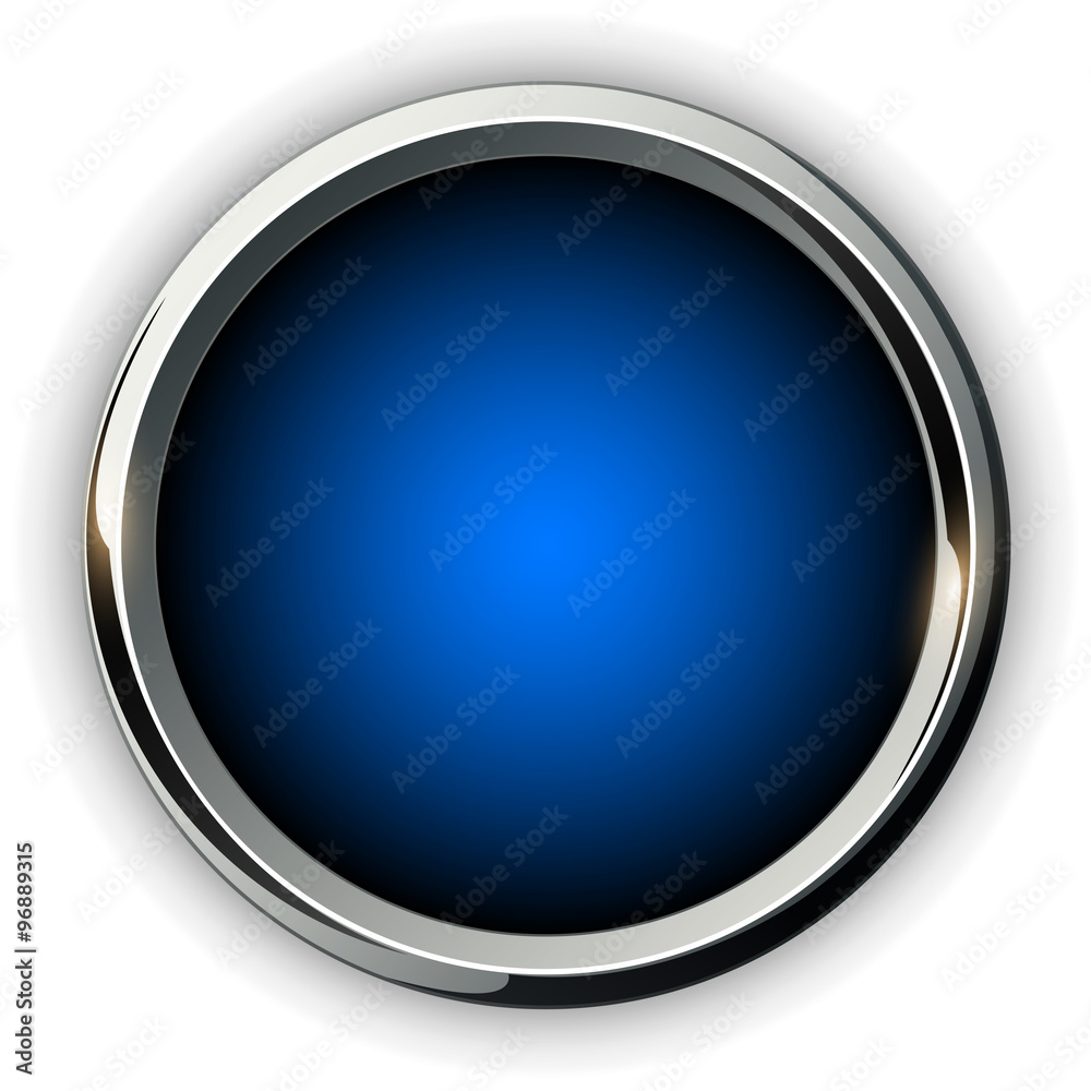 Blue 3D button with metallic elements Blue 3D button with metallic elements