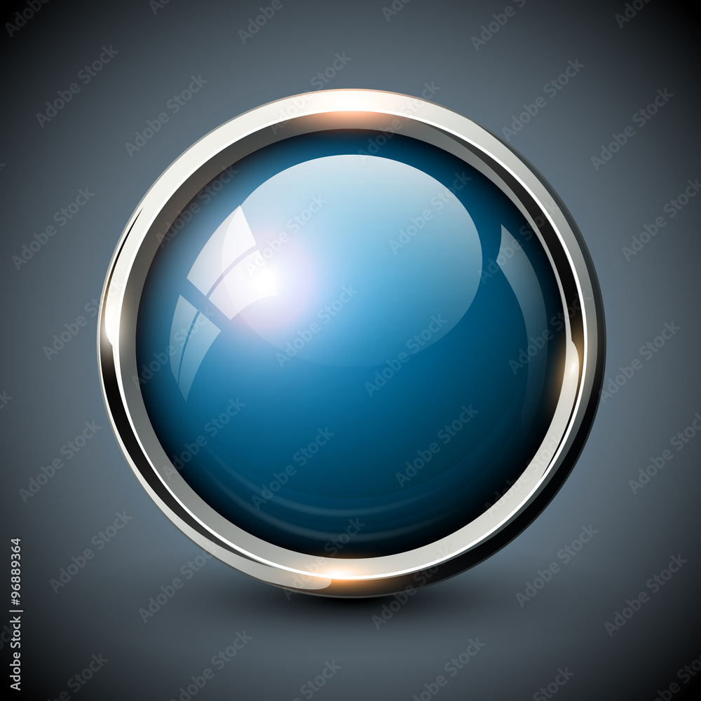 Blue shiny button with metallic elements Blue shiny button with metallic elements