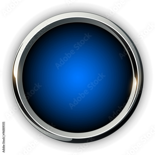 Blue 3D button with metallic elements photo