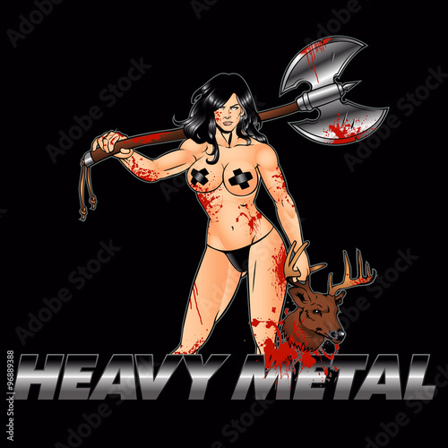 sexy warrior with axe. heavy metal