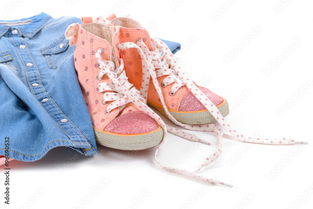 Stylish casual clothes for girls, isolated on white Stylish casual clothes for girls, isolated on white