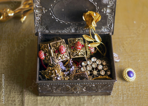 Antique jewelry box with vintage jewelry, treasuries