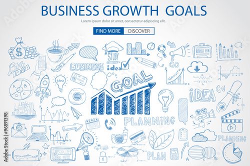 Business Growth Goals concet with Doodle design style :finding solution