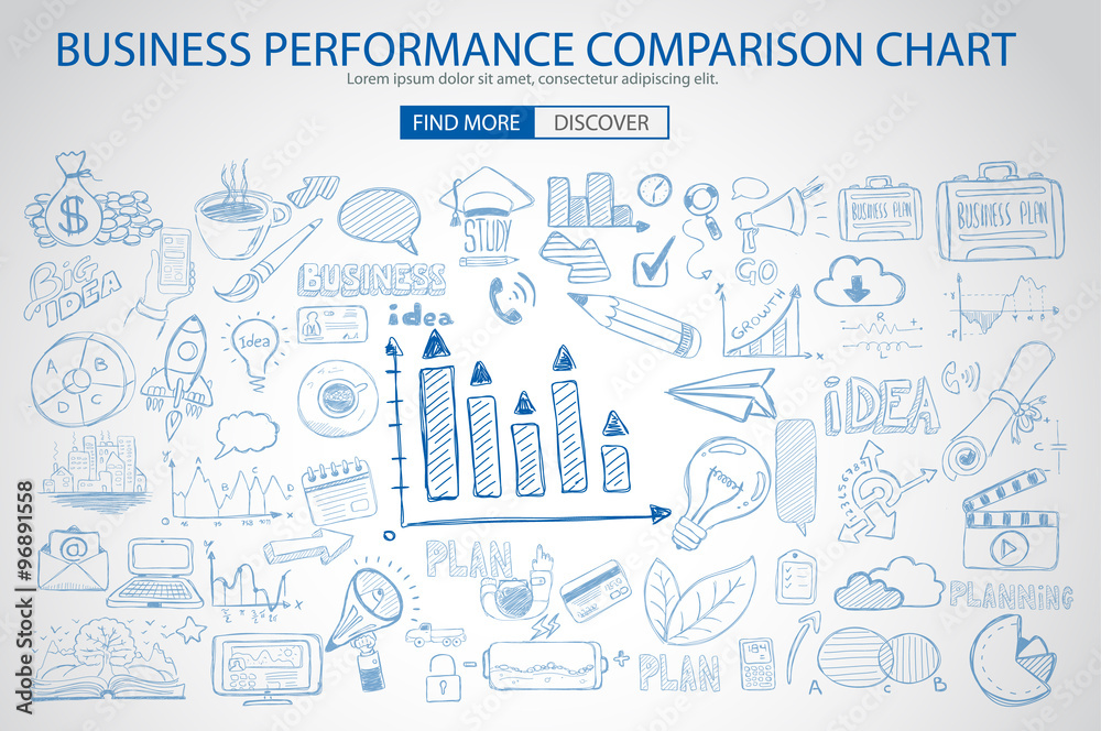 Business Performance Comparison Chart Concept with Doodle design style Business Performance Comparison Chart Concept with Doodle design style