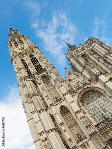 Facade of Cathedral of Our Lady in the city centre of Antwerp, Flanders, Belgium