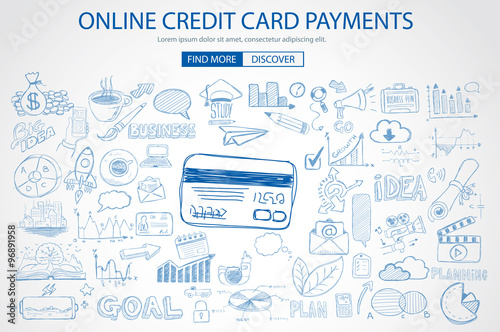 Online credit card payment concept with Doodle design style online purchases
