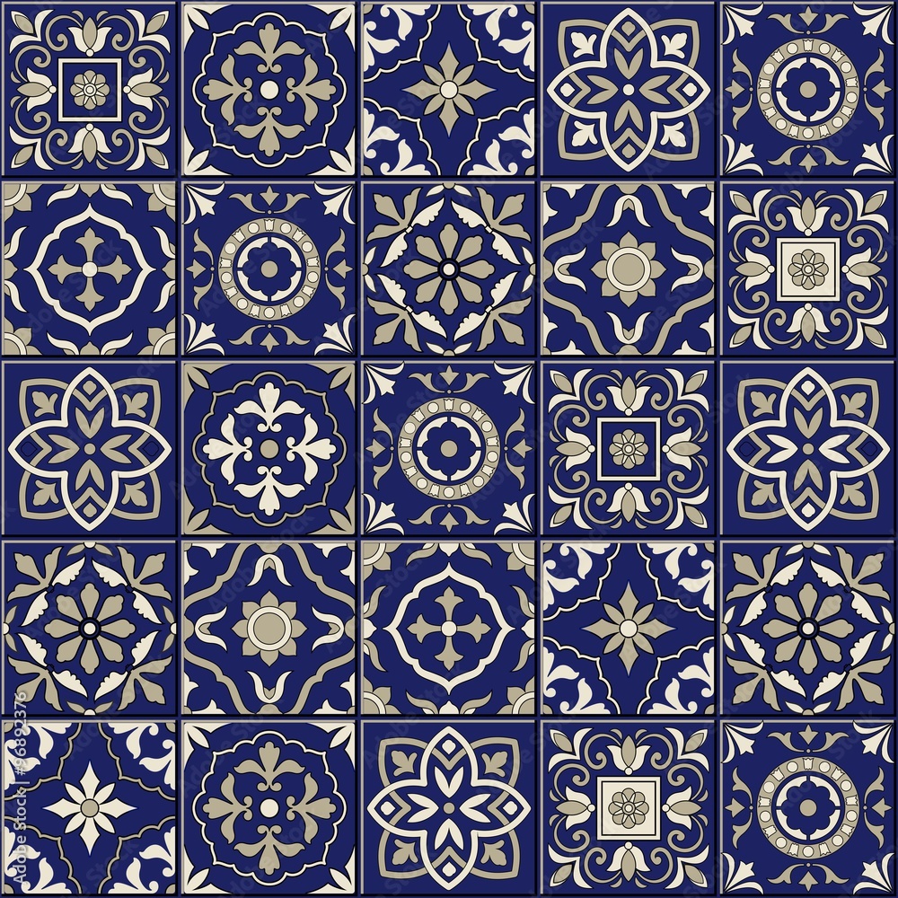 Gorgeous seamless  pattern . Moroccan, Portuguese  tiles, Azulejo, ornaments. 