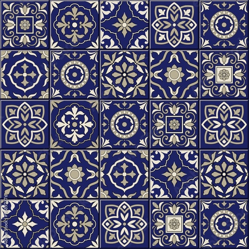 Gorgeous seamless pattern . Moroccan, Portuguese tiles, Azulejo, ornaments. 