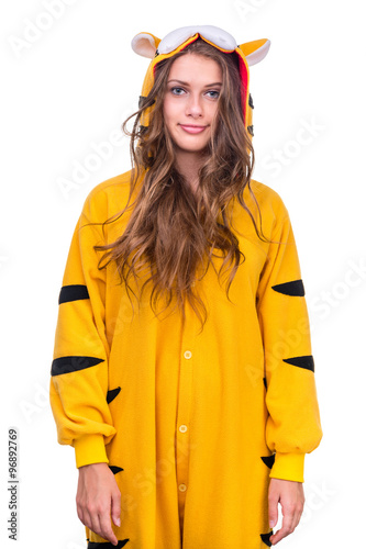 Girl dressed as a tiger with copyspace © StepStock
