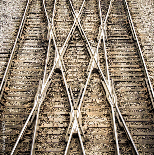 Multiple railway track switches , symbolic photo for decision, separation and leadership qualities