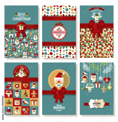 Holiday banner set of Christmas in flat style. Bright background