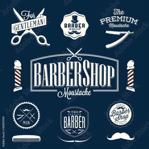 Set of vintage barber shop logo graphics and icons