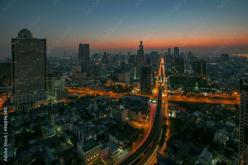 sky scrapper scene of bangkok thailand capital before the dawn