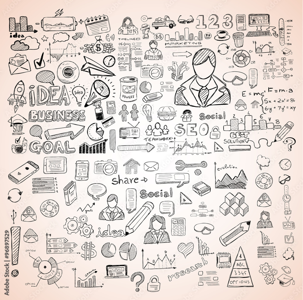 Business doodles Sketch set : infographics elements isolated, Business doodles Sketch set : infographics elements isolated,
