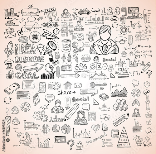 Business doodles Sketch set : infographics elements isolated,