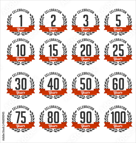 Set of Retro Anniversary Badges Red and Black Color
