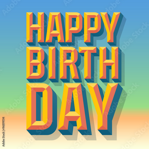 Happy birthday vector card with 3D summer condense beveled text