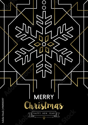Merry christmas new year snowflake gold deco retro