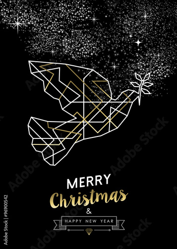 Merry christmas new year peace dove outline gold