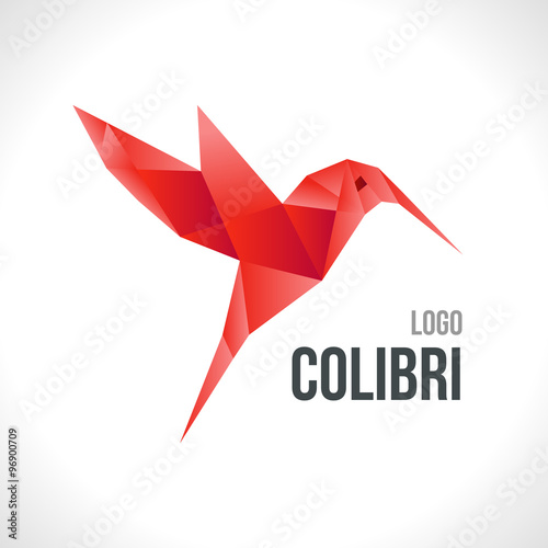 Triangle polygonal red colibri illustration, logotype, icon