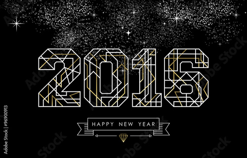 Happy new year 2016 gold deco geometry outline