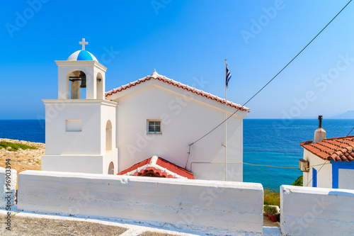 A view of beautiful white Greek church on island of Samos, Greece