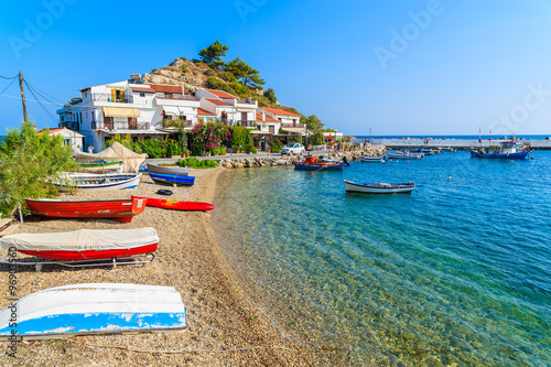A view of Kokkari fishing village with beautiful beach, Samos island, Greece photo