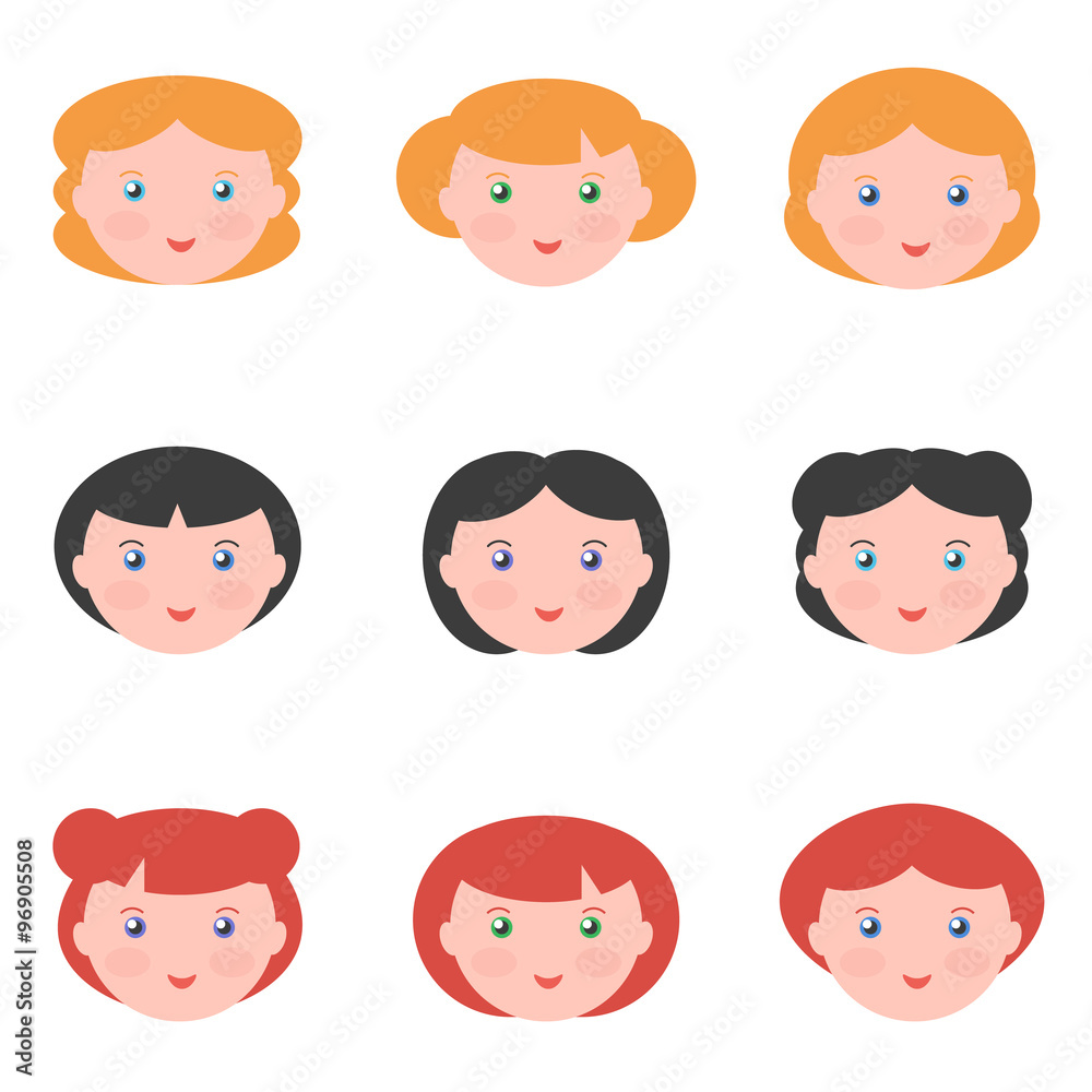 Flat design female avatars isolated on white background. Flat design female avatars isolated on white background.