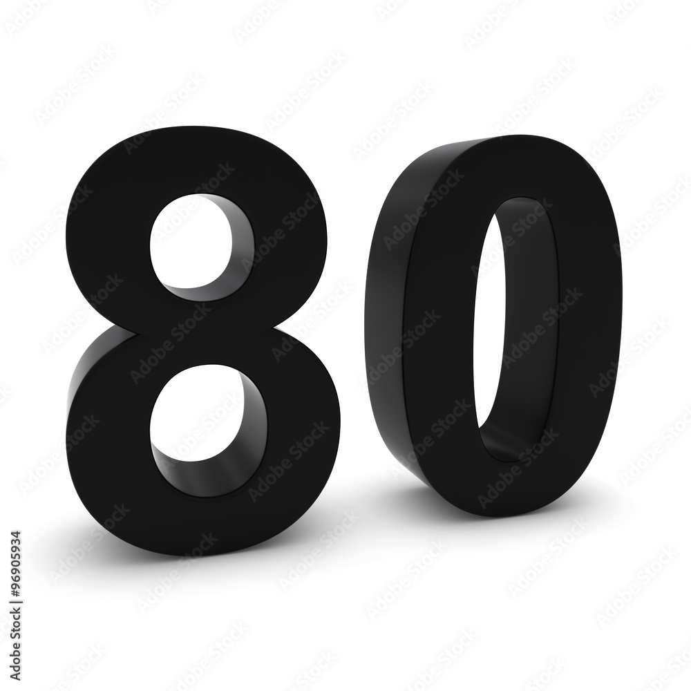 Black 3D Number Eighty Isolated on white with shadows Black 3D Number Eighty Isolated on white with shadows