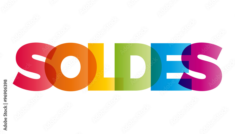 The word Soldes. Vector banner with the text colored rainbow.