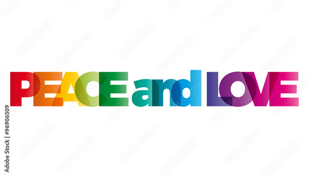 The word peace and love. Vector banner with the text colored rai The word peace and love. Vector banner with the text colored rai