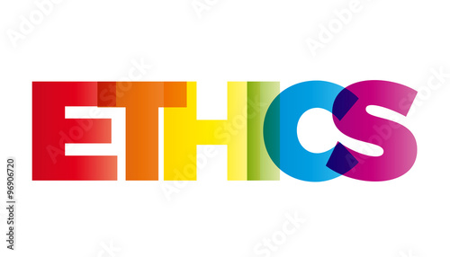 The word Ethics. Vector banner with the text colored rainbow.