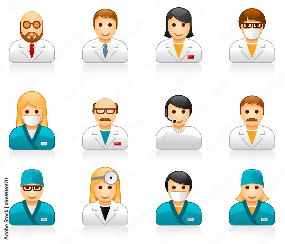 Medical staff avatars - user icons of doctors (physicians) and nurses Medical staff avatars - user icons of doctors (physicians) and nurses