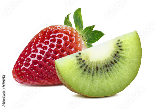 Strawberry and kiwi slice isolated on white background