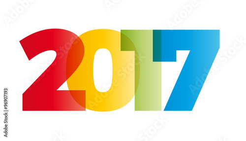 The word 2017. Vector banner with the text colored rainbow.