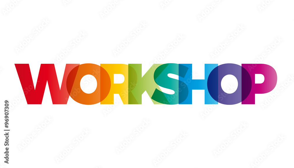 The word Workshop. Vector banner with the text colored rainbow. The word Workshop. Vector banner with the text colored rainbow.