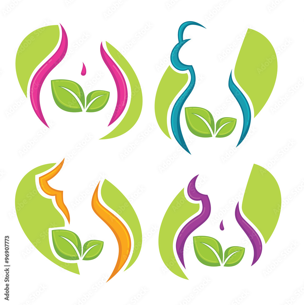 Naklejka premium eco women health, beauty and diet symbols, emblems and icons