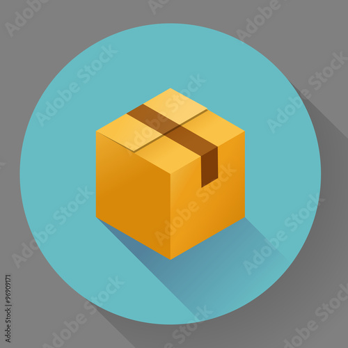 Icon of closed post cardboard box. Flat style