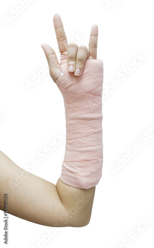 Splint,broken bone,broken hand isolate on white background