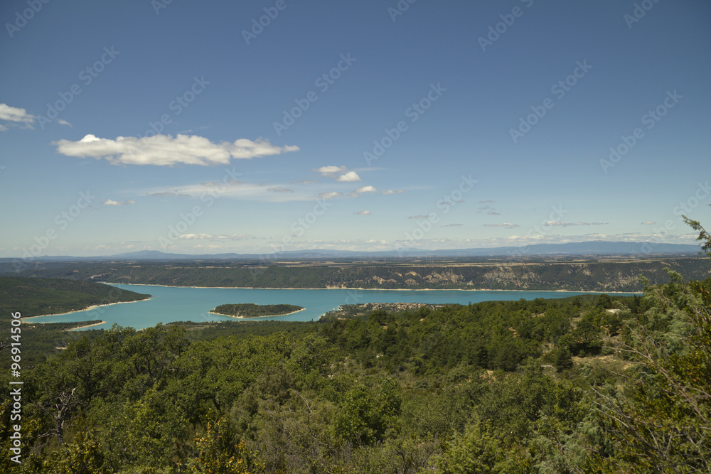 Turquoise lake view in Castellane, France Turquoise lake view in Castellane, France