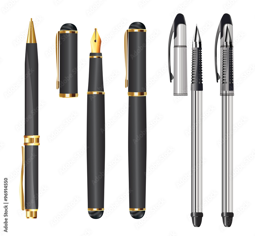 set of pens on white set of pens on white