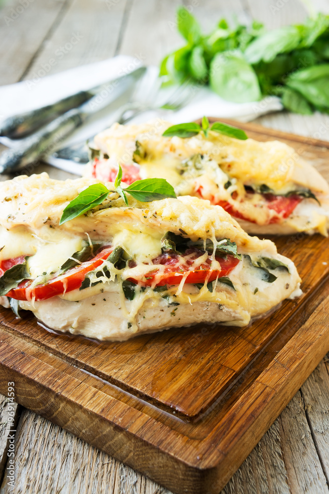 Grilled chicken breasts stuffed with vegetables