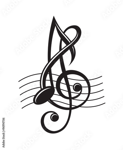 monochrome illustration of music notes on stave